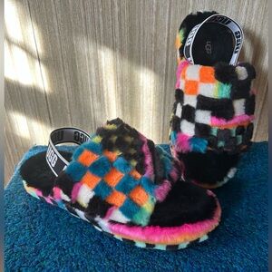 UGG Fluff Yeah Checkered Multicolored Slipper/Shoe Sz 5